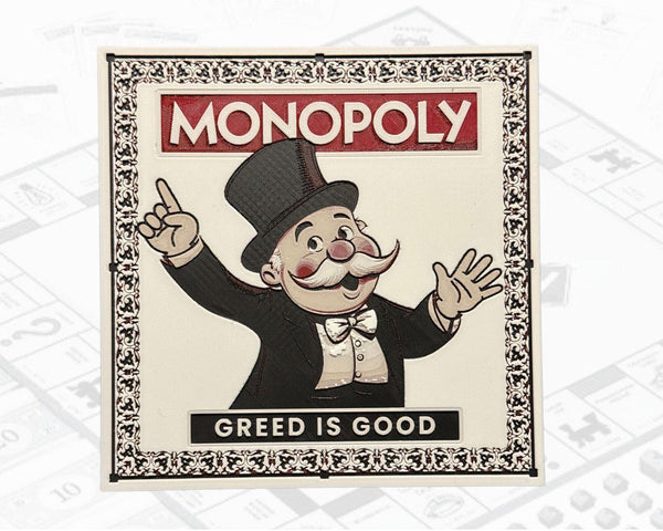 Monopoly Man 3D Filament Painting – Hueforge Technique – Unique Wall Art