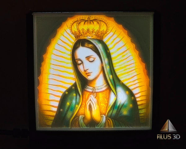 Elegant 4x4 Virgen de Guadalupe Lithophane | Complete with LED Light & Stylish Frame