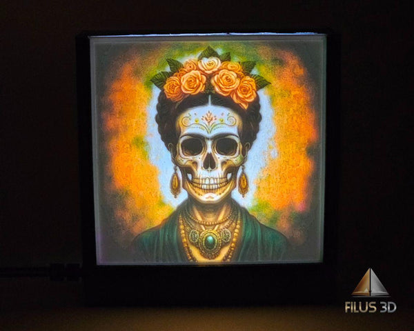 Frida Skull | Color Lithophane | 4" x 4" with LED Light & Frame (included)