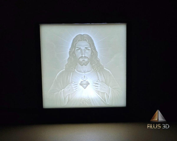 Unique 3D Printed Sacred Heart of Jesus Lithophane | 4x4 LED Light & Frame Included